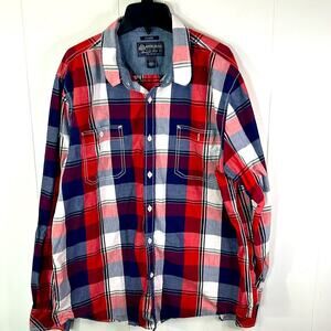 American Rag Men's Red White & Blue Plaid Pattern Button Down Shirt Size XL